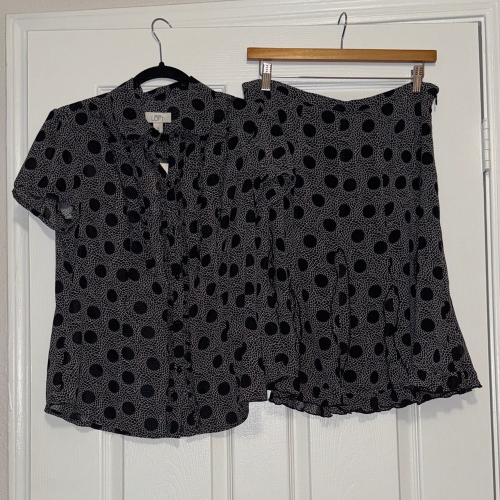 LOFT Polka Dot Blouse & Skirt Set